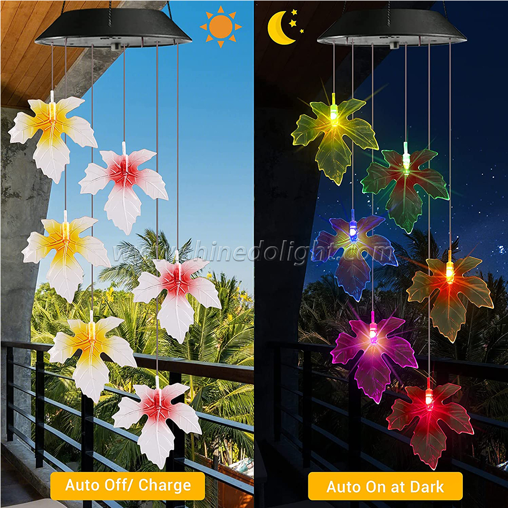 Solar Color Changing Maple Leaf Wind Chimes,  LED Mobile Wind Chimes, Waterproof Outdoor Wind Chime Lights