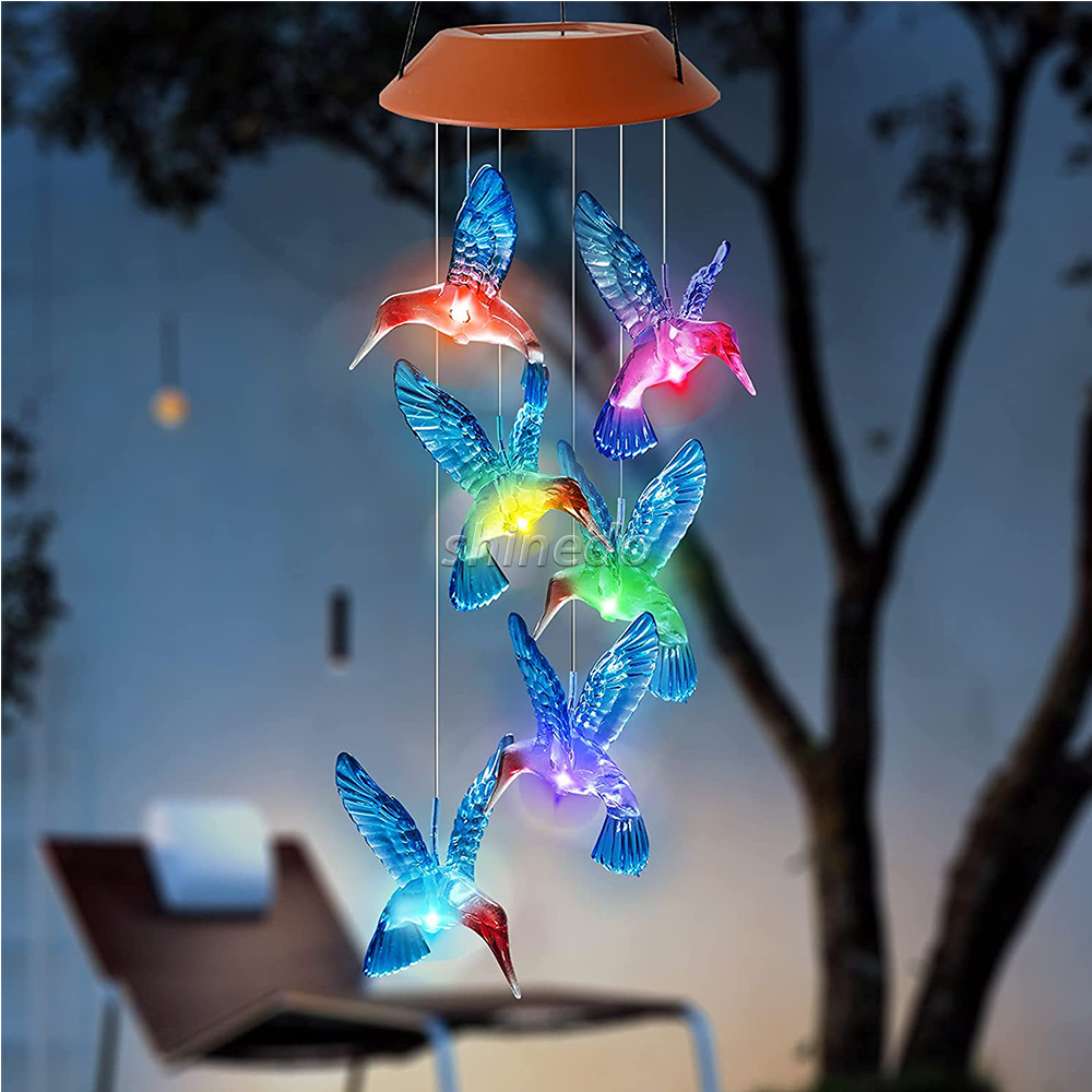 Hummingbird Wind Chimes Outdoor Color Changing Solar Mobile Light Outdoor Decoration Gifts for Grandma Birthday Gifts