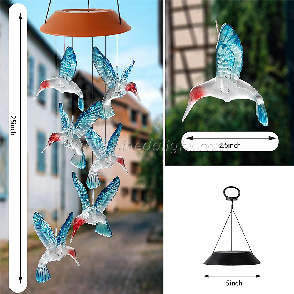 Hummingbird Wind Chimes Outdoor Color Changing Solar Mobile Light Outdoor Decoration Gifts for Grandma Birthday Gifts
