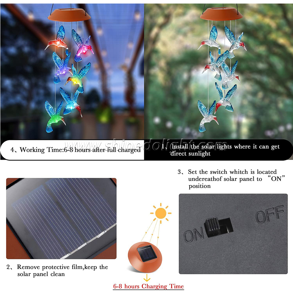 Hummingbird Wind Chimes Outdoor Color Changing Solar Mobile Light Outdoor Decoration Gifts for Grandma Birthday Gifts