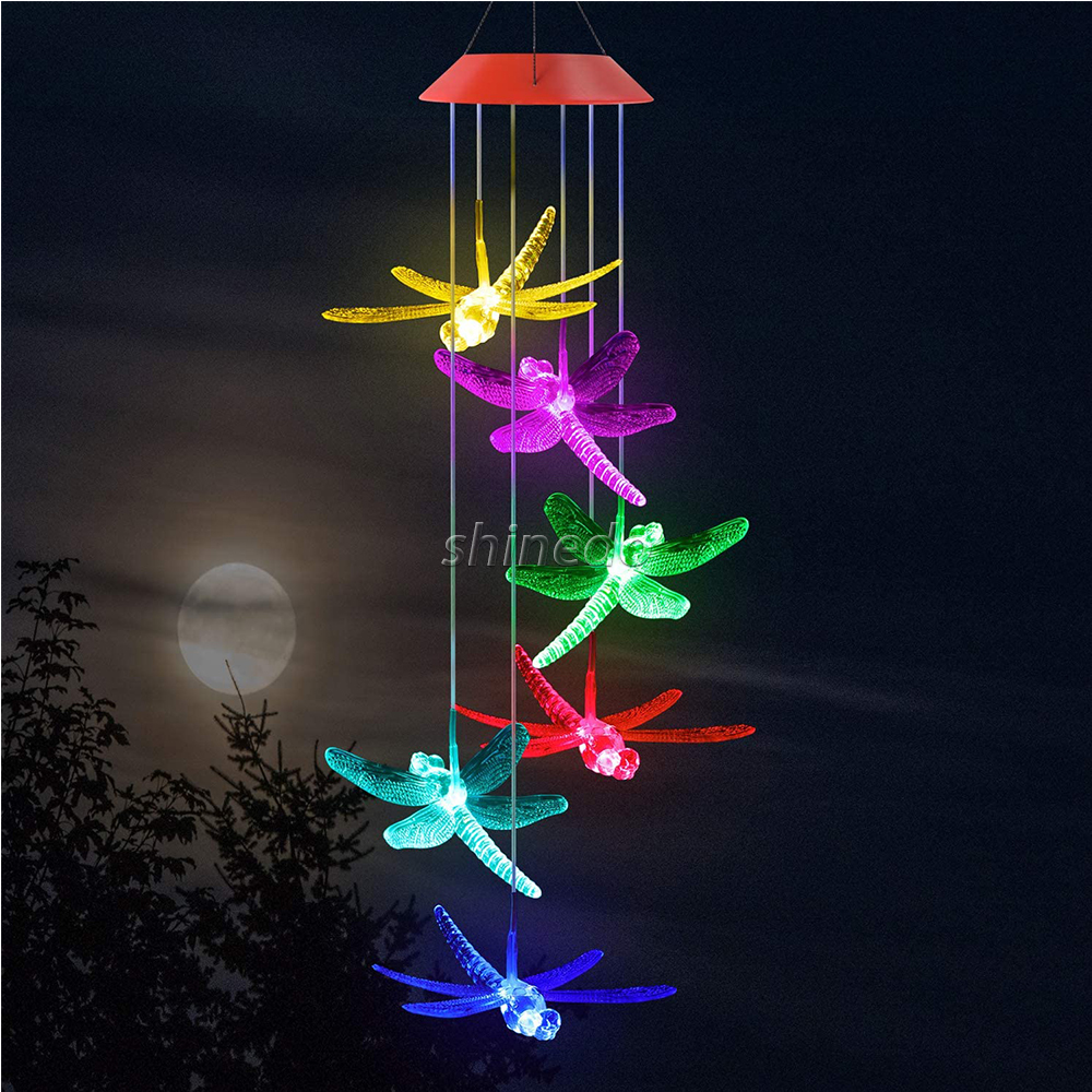 Solar Dragonfly Wind Chimes Gifts for Women, Color Changing Solar Wind Chime Outdoor Decor, Waterproof Solar Lights