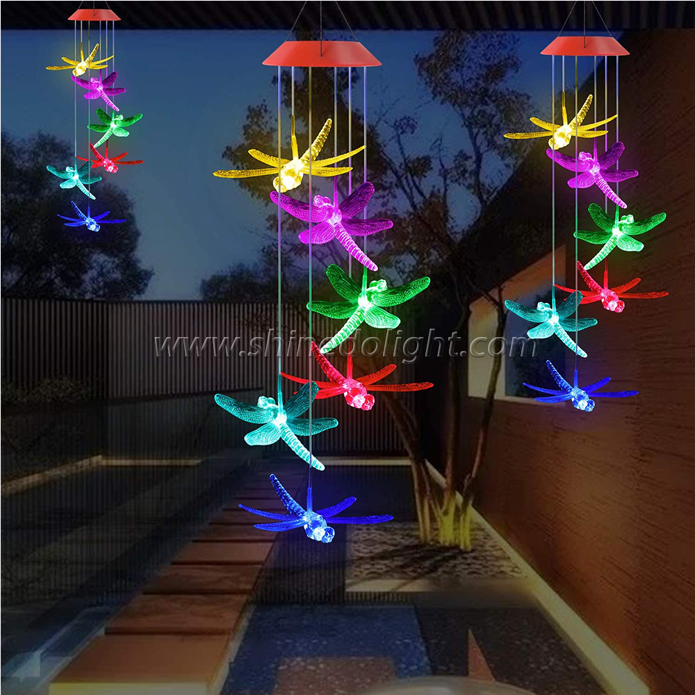 Solar Dragonfly Wind Chimes Gifts for Women, Color Changing Solar Wind Chime Outdoor Decor, Waterproof Solar Lights