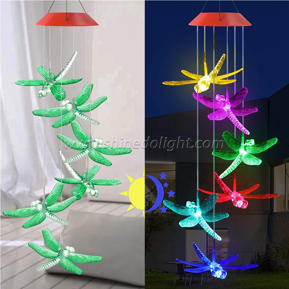 Solar Dragonfly Wind Chimes Gifts for Women, Color Changing Solar Wind Chime Outdoor Decor, Waterproof Solar Lights