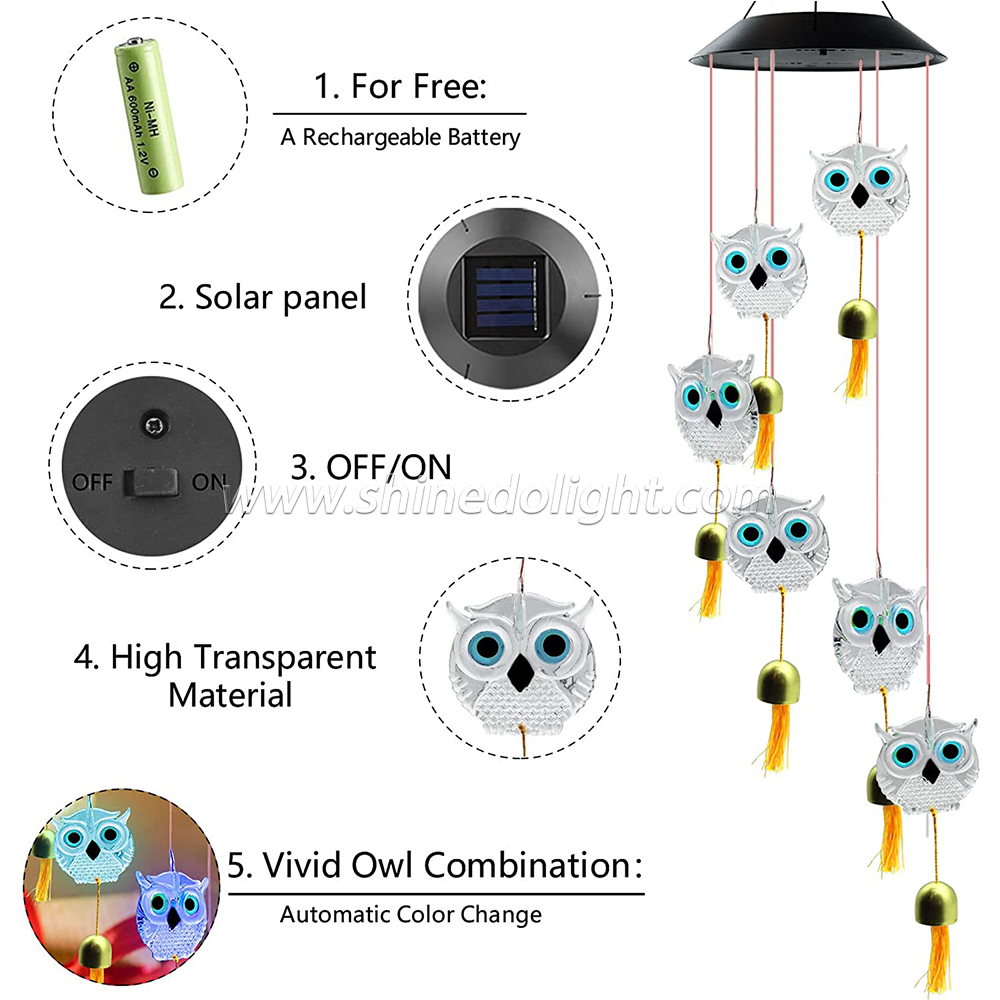 Solar Owl Wind Chimes, Thanksgiving/Christmas/Birthday Gifts for Mom/Grandma