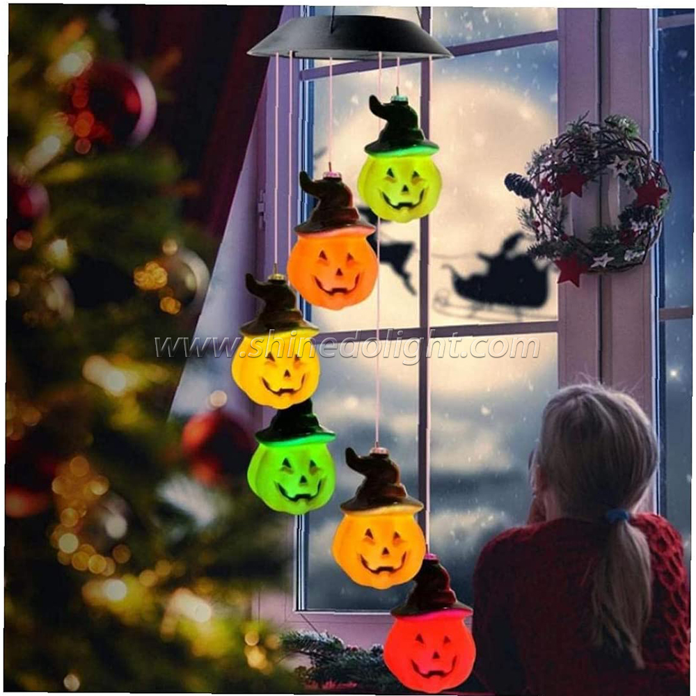 Solar Wind Chimes Light Waterproof Solar Halloween Pumpkin Wind Chime Led Pumpkin Wind Chimes Lamps