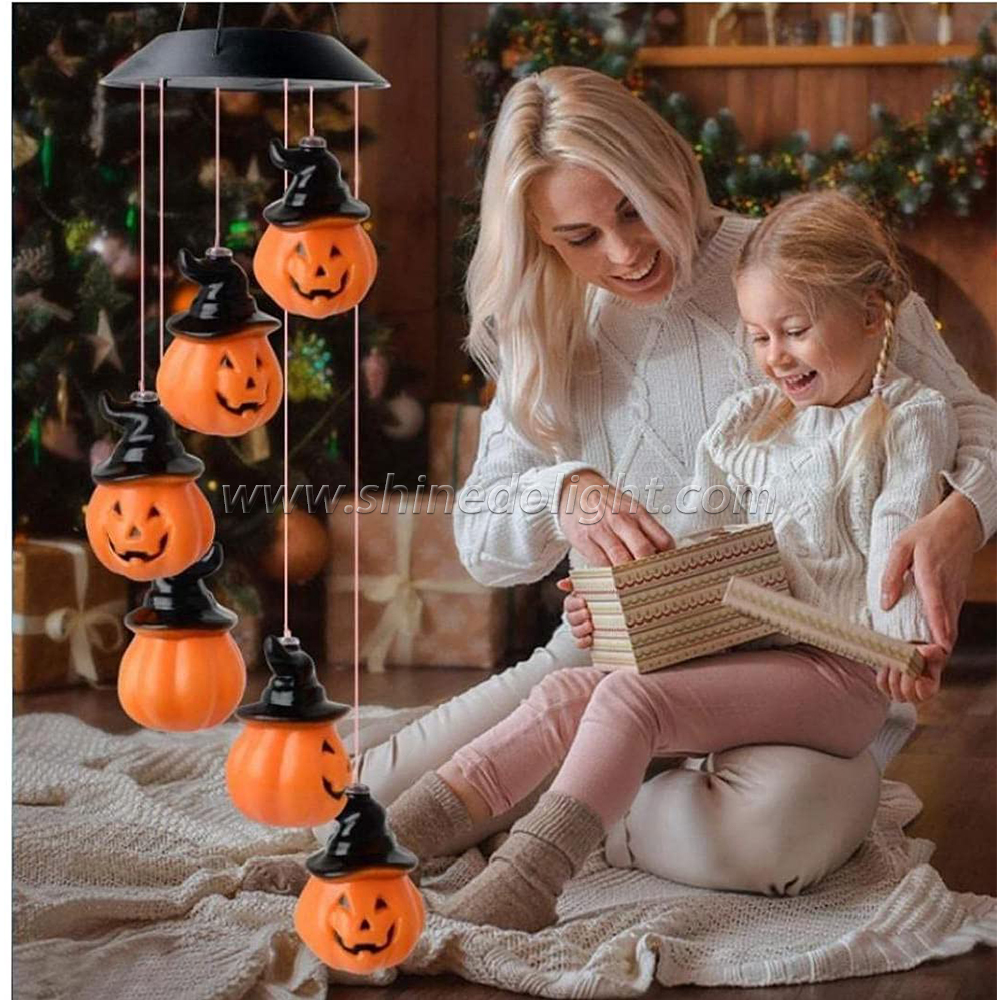 Solar Wind Chimes Light Waterproof Solar Halloween Pumpkin Wind Chime Led Pumpkin Wind Chimes Lamps