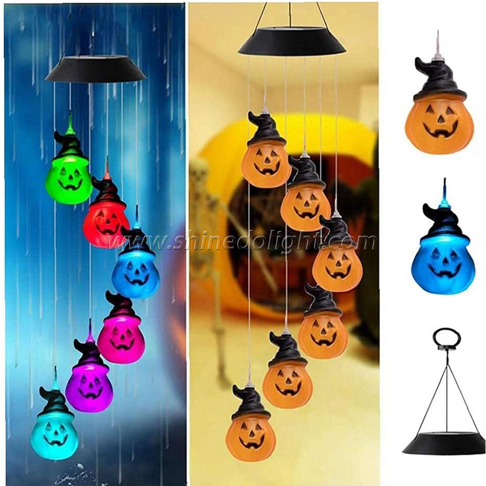 Solar Wind Chimes Light Waterproof Solar Halloween Pumpkin Wind Chime Led Pumpkin Wind Chimes Lamps