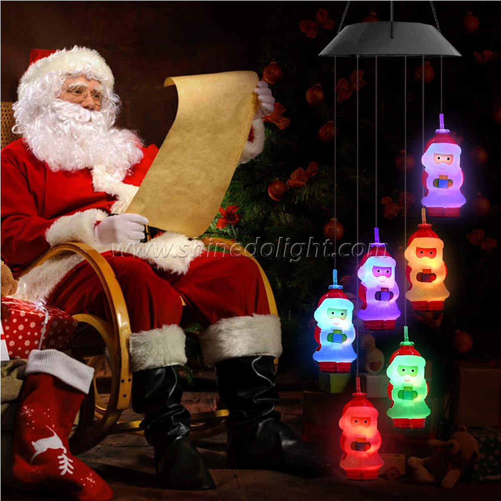 Solar Christmas Wind Chimes, Color Changing Santa Claus, Outdoor Christmas Decorations Solar Wind Chimes