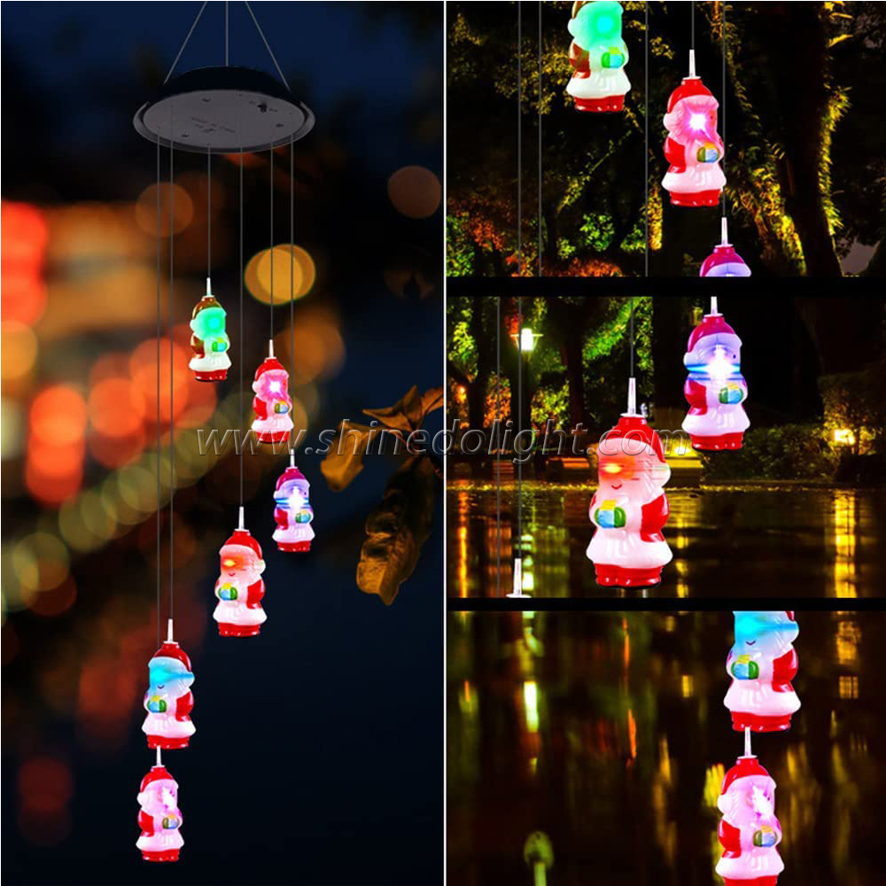 Solar Christmas Wind Chimes, Color Changing Santa Claus, Outdoor Christmas Decorations Solar Wind Chimes