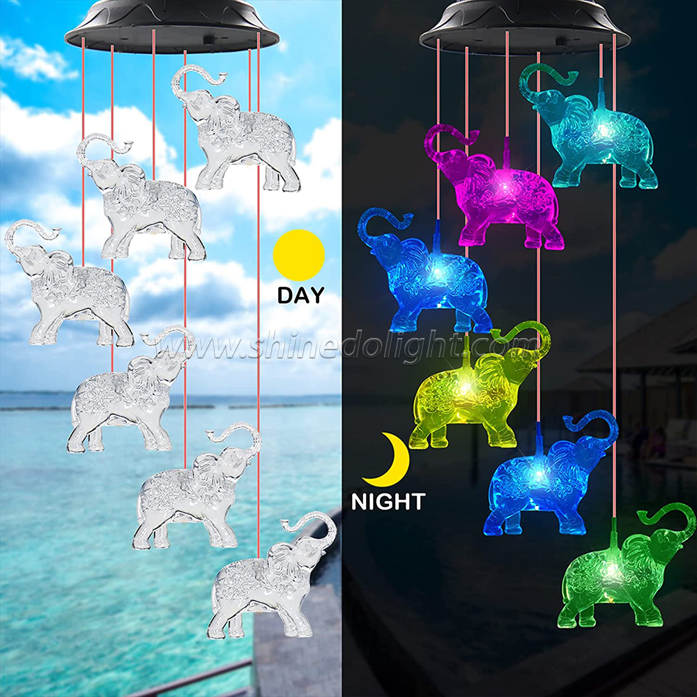 Elephant Solar Wind Chimes for Outside, Waterproof LED Solar Powered Memorial Wind Chimes with Lights, Housewarming Gifts for Garden Outdoor Patio Yard Lawn Decor