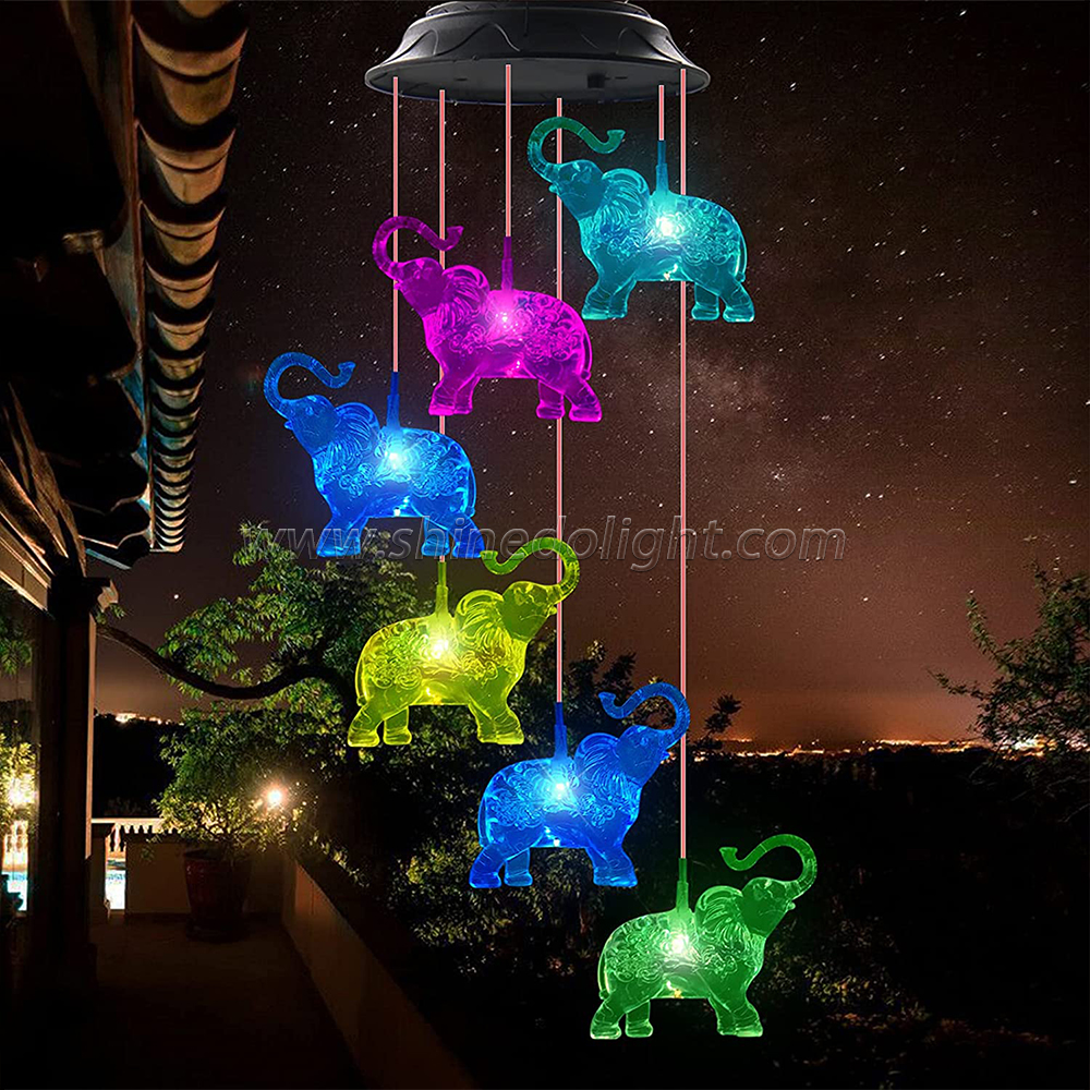 Elephant Solar Wind Chimes for Outside, Waterproof LED Solar Powered Memorial Wind Chimes with Lights, Housewarming Gifts for Garden Outdoor Patio Yard Lawn Decor