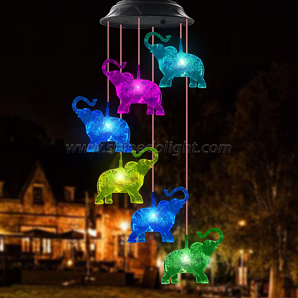 Elephant Solar Wind Chimes for Outside, Waterproof LED Solar Powered Memorial Wind Chimes with Lights, Housewarming Gifts for Garden Outdoor Patio Yard Lawn Decor