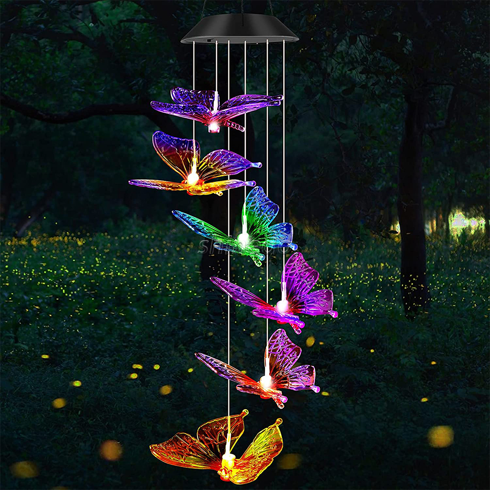 Butterfly Wind Chimes Outdoor, Color-Changing Waterproof LED Mobile Solar Powered Light for Home Party Yard Garden Decoration, Birthday Gifts for Women, Gifts for Mom Grandma Teacher