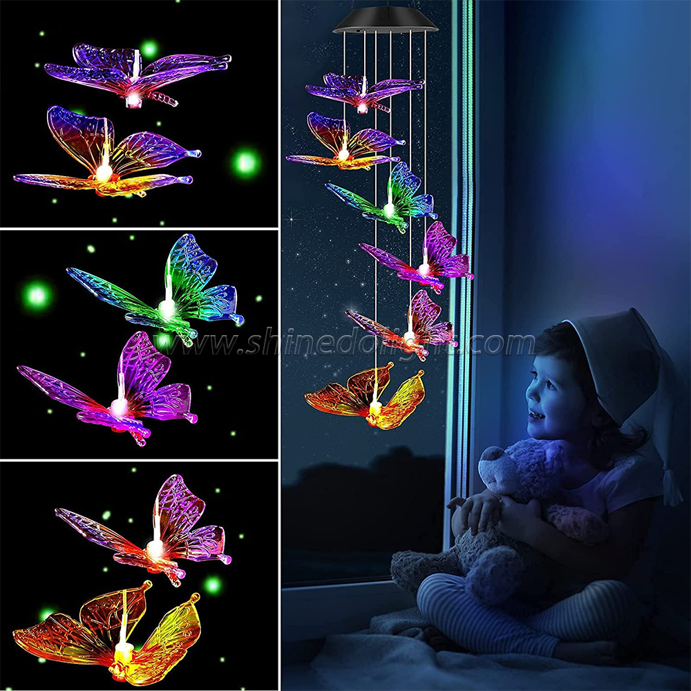 Butterfly Wind Chimes Outdoor, Color-Changing Waterproof LED Mobile Solar Powered Light for Home Party Yard Garden Decoration, Birthday Gifts for Women, Gifts for Mom Grandma Teacher