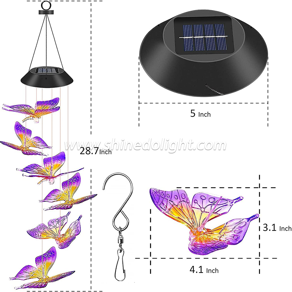 Butterfly Wind Chimes Outdoor, Color-Changing Waterproof LED Mobile Solar Powered Light for Home Party Yard Garden Decoration, Birthday Gifts for Women, Gifts for Mom Grandma Teacher