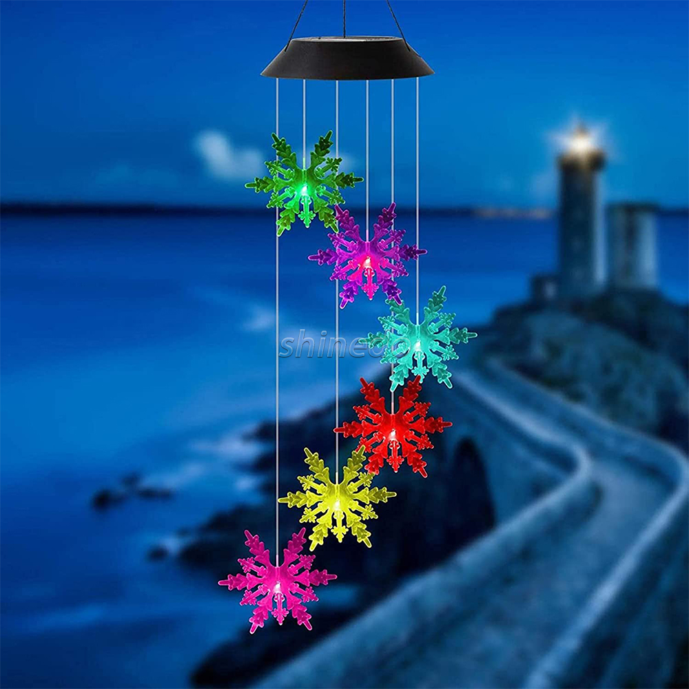 Color Changing Wind Chime Crystal Snowflake LED Wind Chime Wind Mobile Portable Waterproof Outdoor Decorative