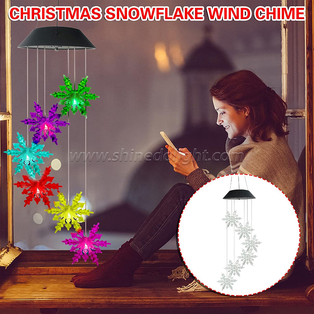 Color Changing Wind Chime Crystal Snowflake LED Wind Chime Wind Mobile Portable Waterproof Outdoor Decorative