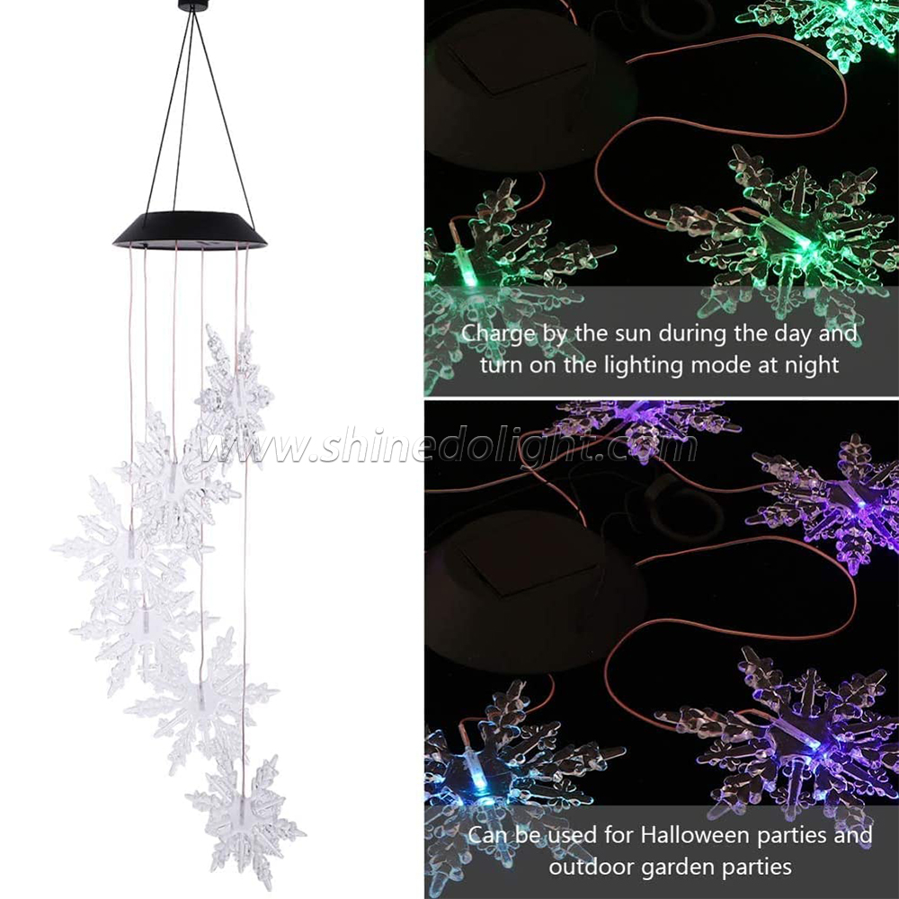 Color Changing Wind Chime Crystal Snowflake LED Wind Chime Wind Mobile Portable Waterproof Outdoor Decorative