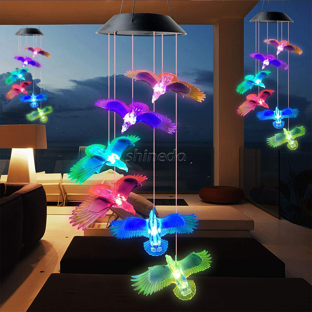 Color Changing LED Eagle Solar Wind Chime Hanging Light Waterproof Solar Powered Hnaging Decorative