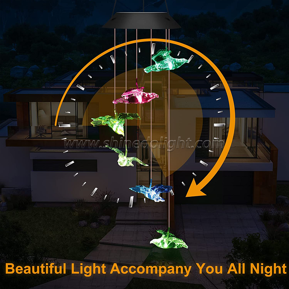 Color Changing LED Eagle Solar Wind Chime Hanging Light Waterproof Solar Powered Hnaging Decorative