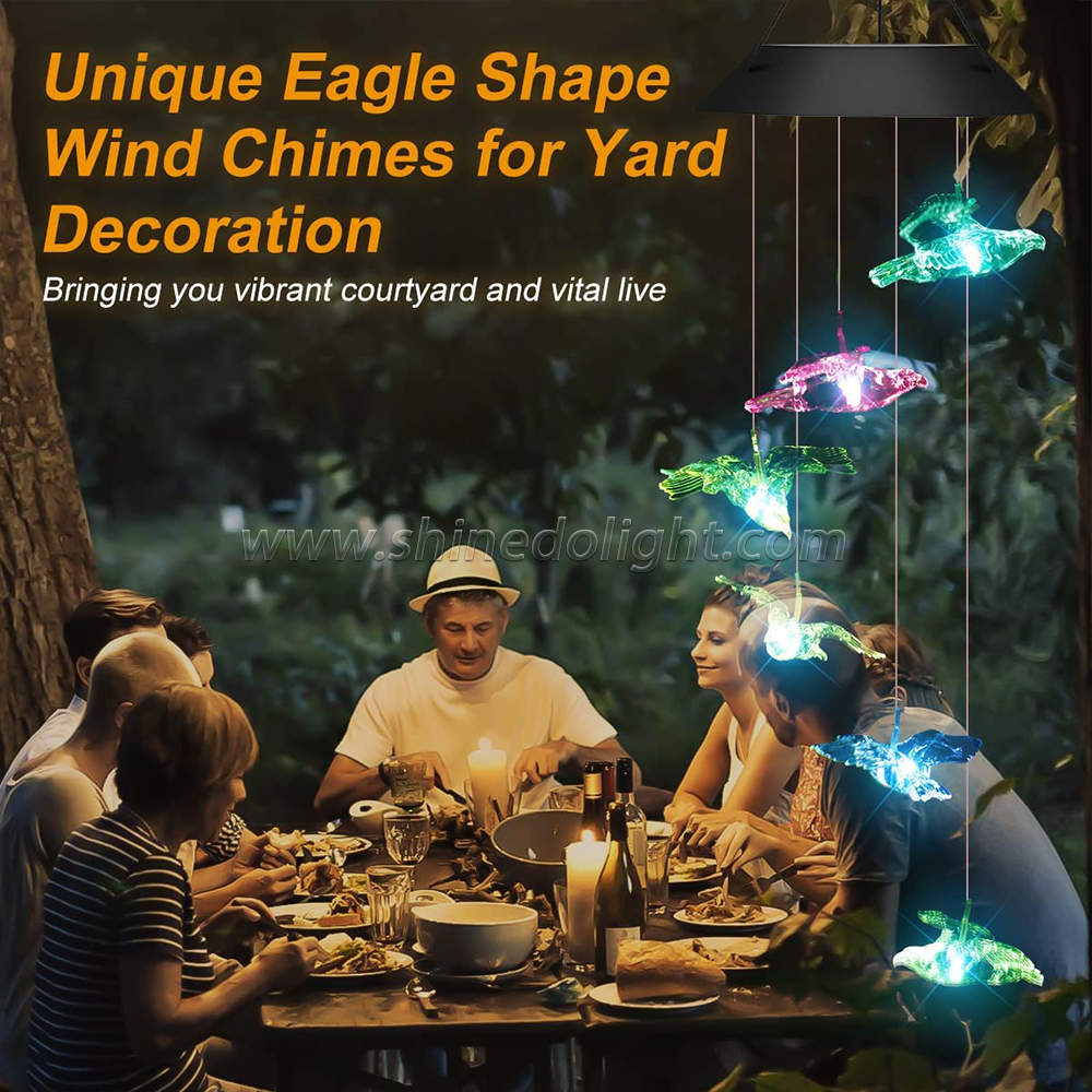 Color Changing LED Eagle Solar Wind Chime Hanging Light Waterproof Solar Powered Hnaging Decorative