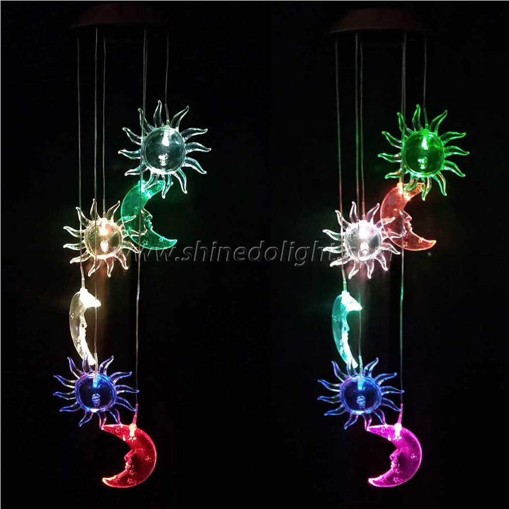 LED Solar Sun and Moon Wind Chimes Outdoor - Waterproof LED Changing Light Color Wind Chime, Six Suns and Moons Wind Chimes