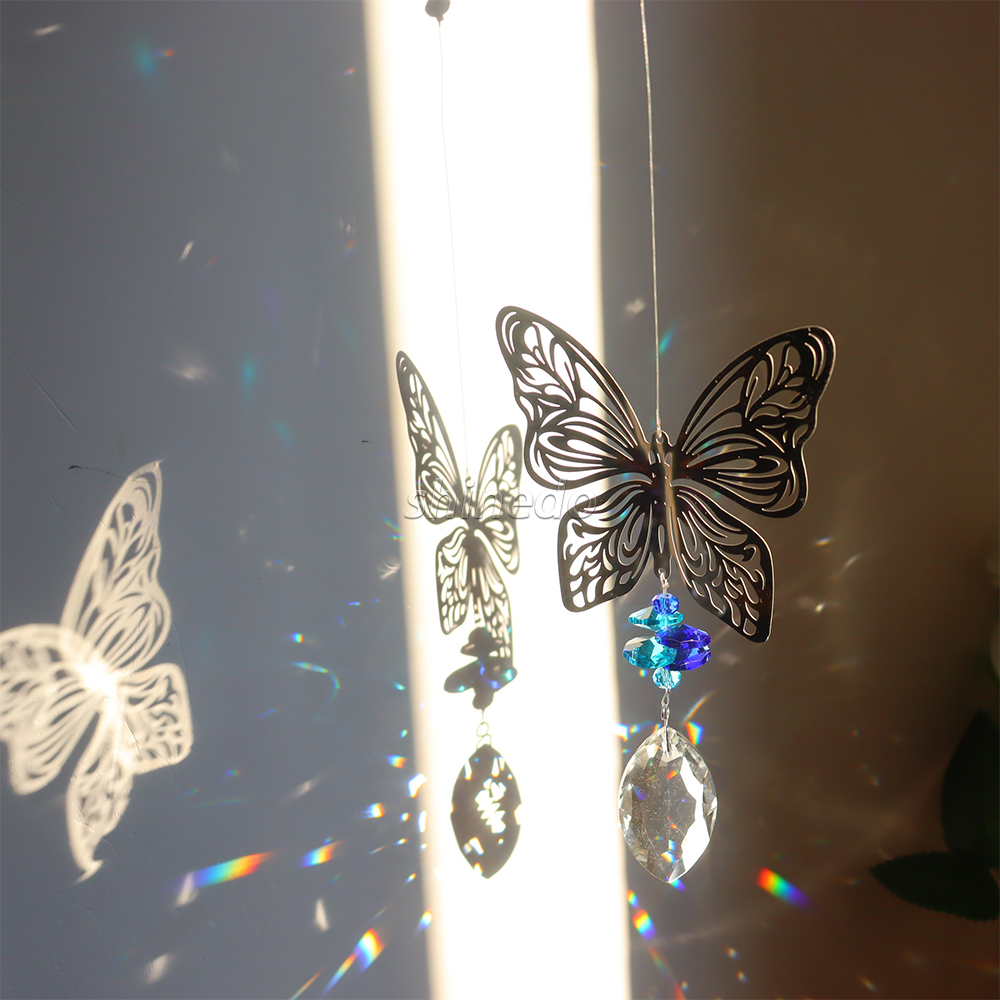 Handmade Butterfly Crystal Prism Rainbow Maker Hanging Suncatcher