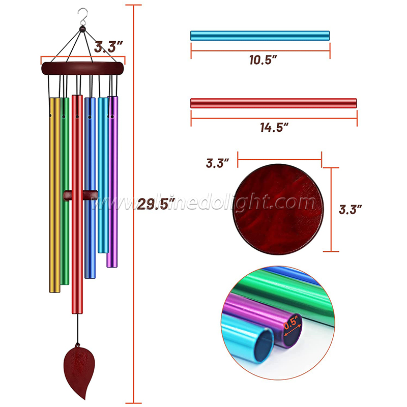 Aluminium Wind Chime with 6 Colors Tuned Tubes Memorial Wind Chime Outside and Home Decor Meaningful Gift