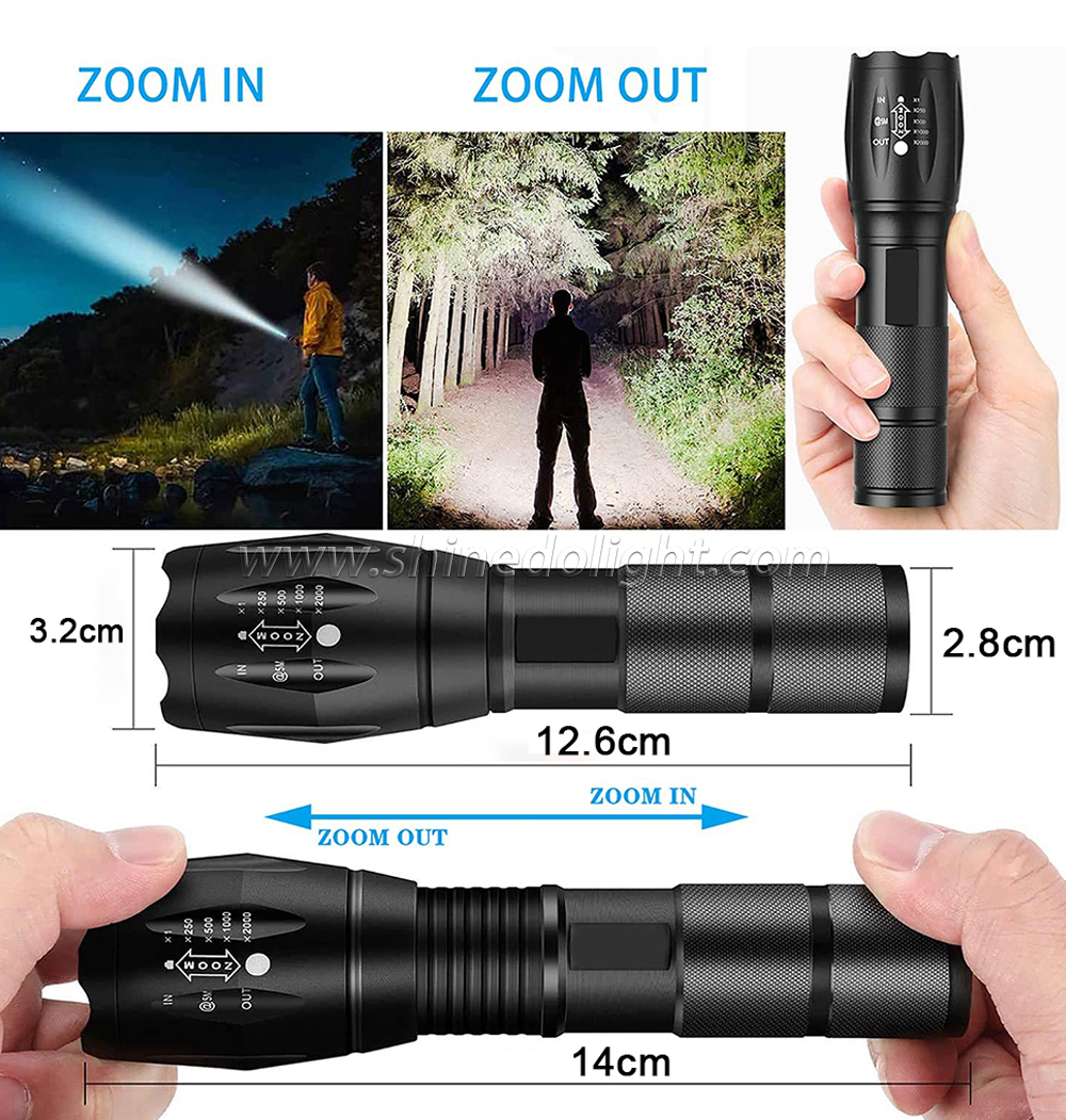 Hand LED flash torch light Outdoor 1200 Lumen XML T6 Waterproof LED Zoomable Flashlight