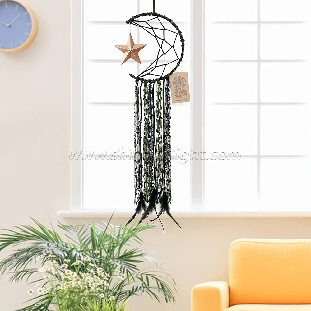 Blue Dream Catcher Handmade Half Circle Moon Design Dream Catcher Feather Hanging