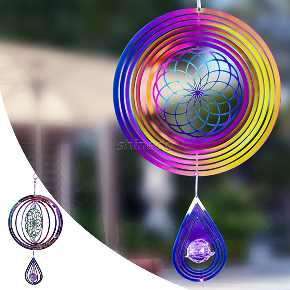 Round metal hanging colorful spiral sublimation rotary wind spinner for garden yard outdoor indoor decoration