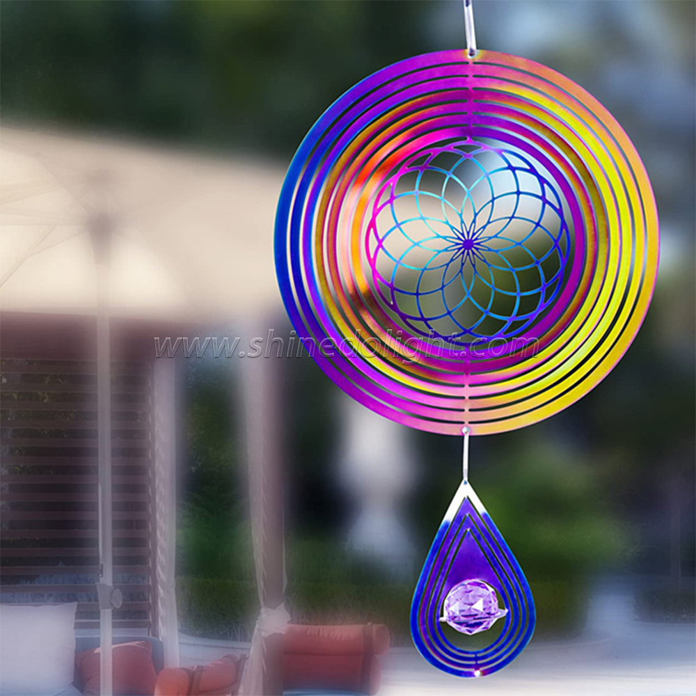 Round metal hanging colorful spiral sublimation rotary wind spinner for garden yard outdoor indoor decoration