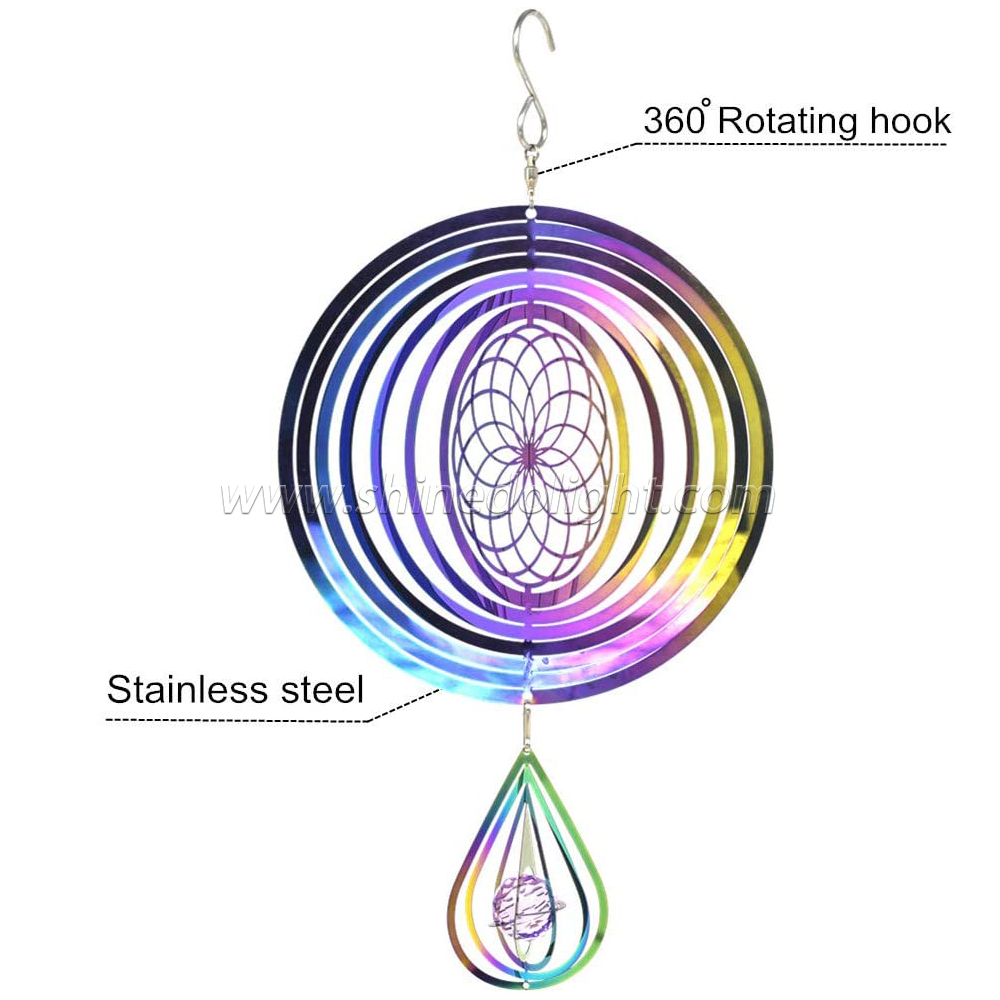 Round metal hanging colorful spiral sublimation rotary wind spinner for garden yard outdoor indoor decoration