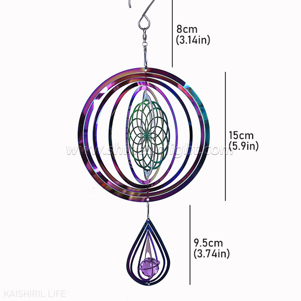 Round metal hanging colorful spiral sublimation rotary wind spinner for garden yard outdoor indoor decoration