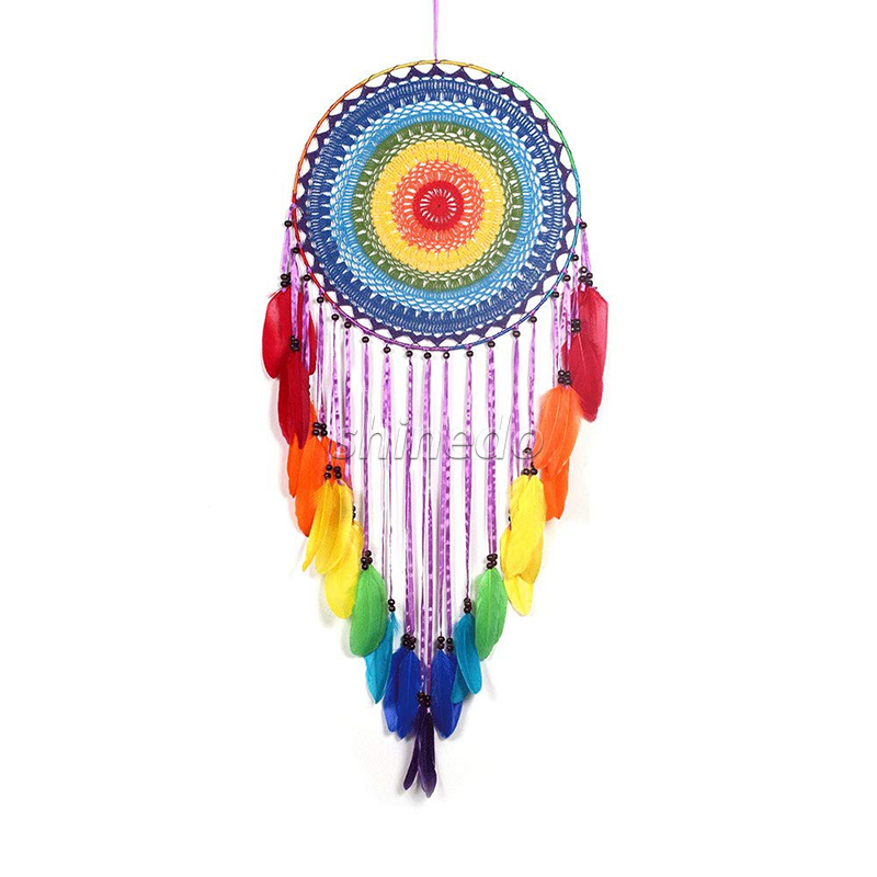 Large handmade round feather dream catcher Indoor bedroom room decoration