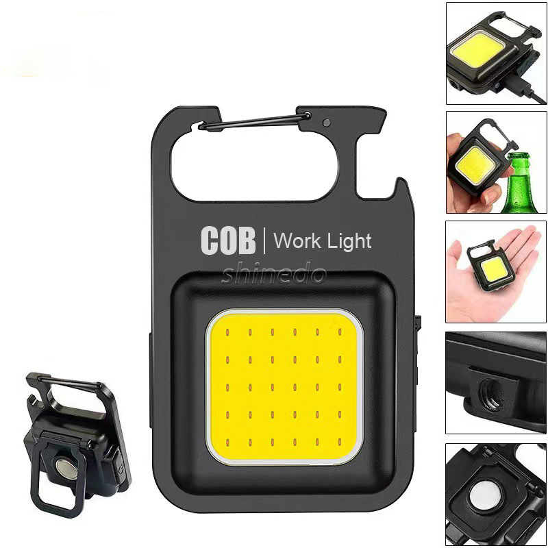 Mini 3-in-1 portable pocket keychain light bottle opener and magnet base COB small flashlight waterproof LED work light