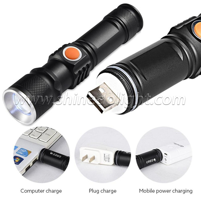 LED USB  Charge Flashlight with Stable Function, 18650 Lithium Battery Aluminium Alloy Made Tactic Flashlight