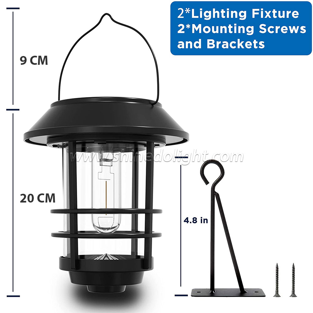 Solar Lantern Outdoor Lights, Hanging Wireless Waterproof Lantern Lights with Wall Mount Kit