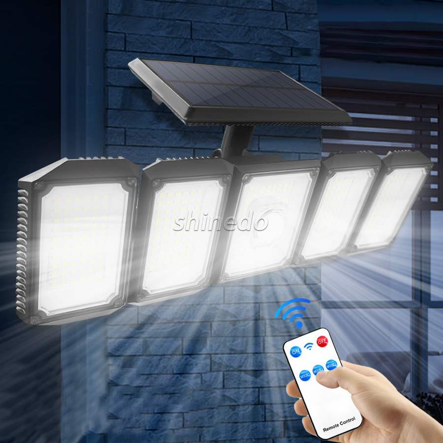 Super Bright 300 LED Solar Light IP65 waterproof motion sensor Outdoor Solar 5 head remote control wall gardenn light security