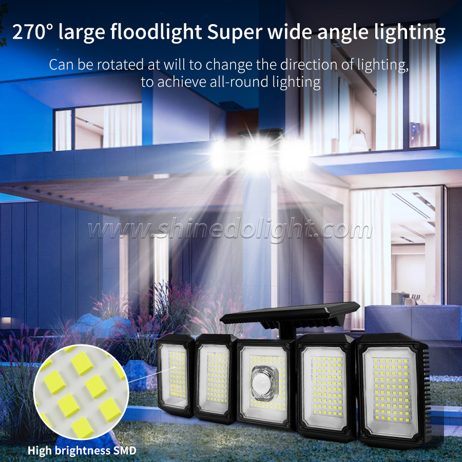 Super Bright 300 LED Solar Light IP65 waterproof motion sensor Outdoor Solar 5 head remote control wall gardenn light security