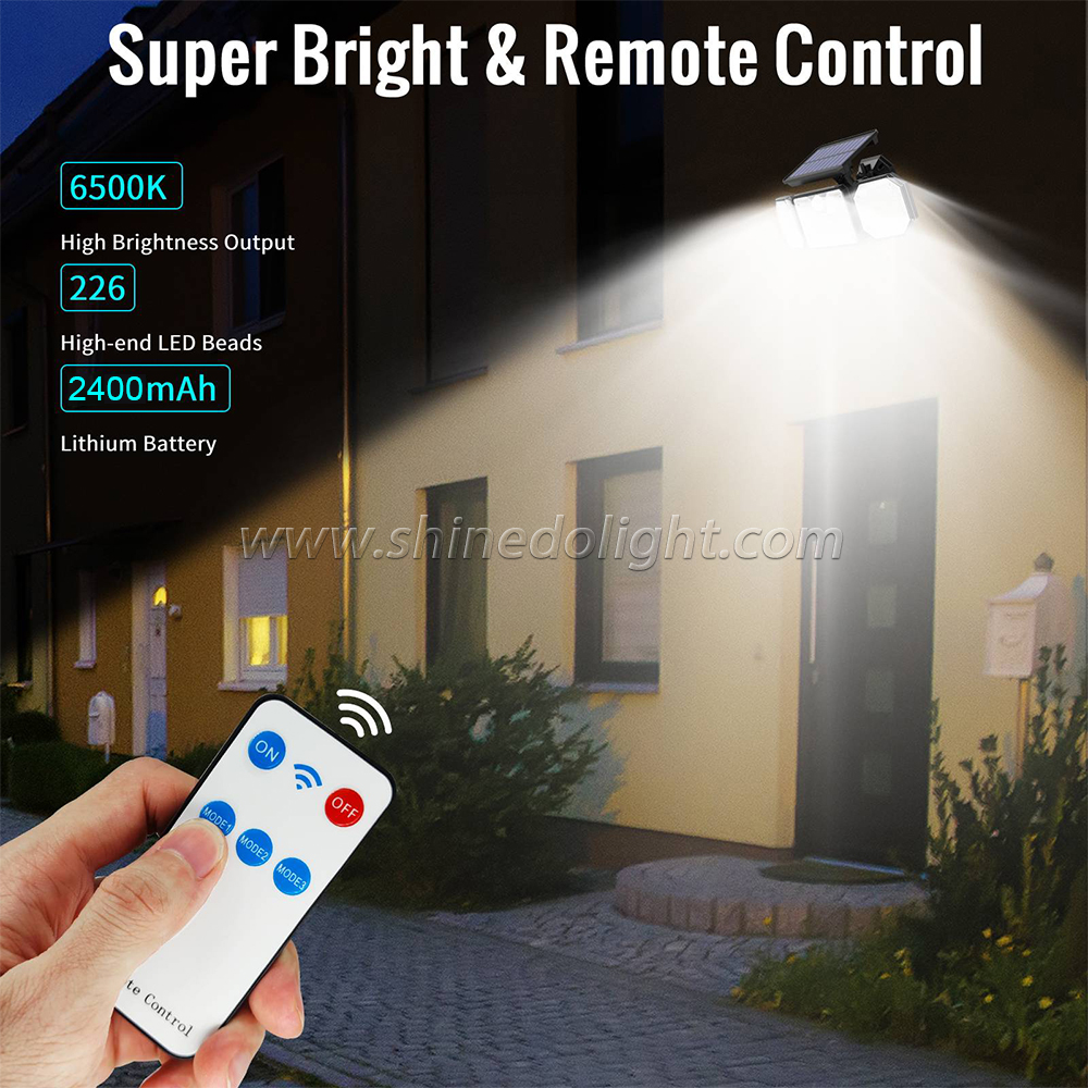 Outdoor Solar Floodlight 226LED 6500K LED Solar Motion Sensor Light 3 modes Wide Angle lighting IP65 Waterproof security light