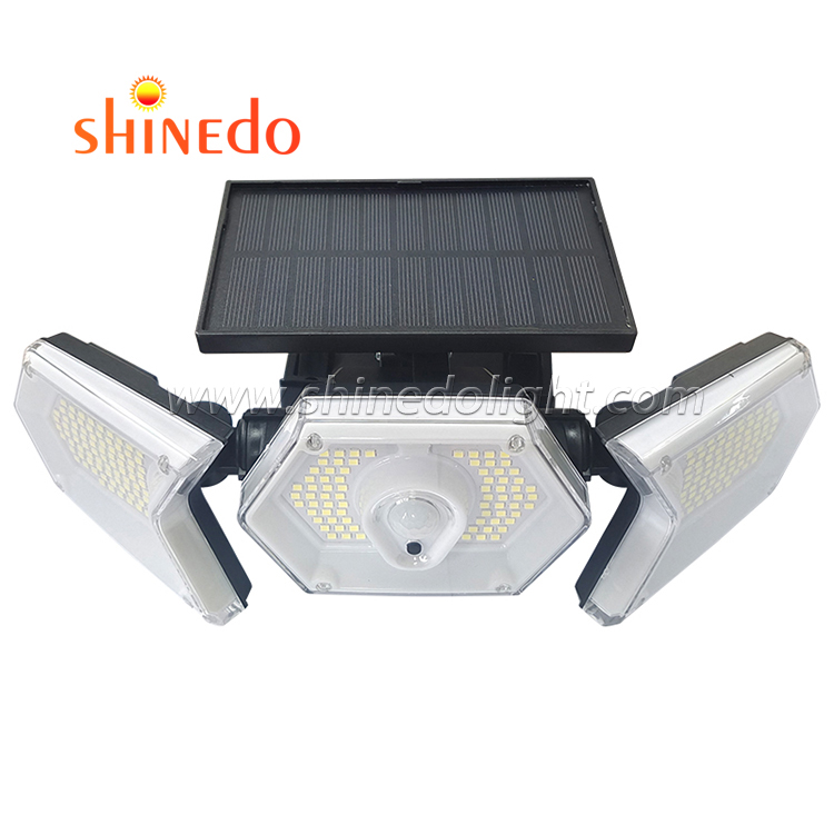 254 LEDs Outdoor Solar Motion Sensor Light Three Heads Garden Wall Solar Spot Lights