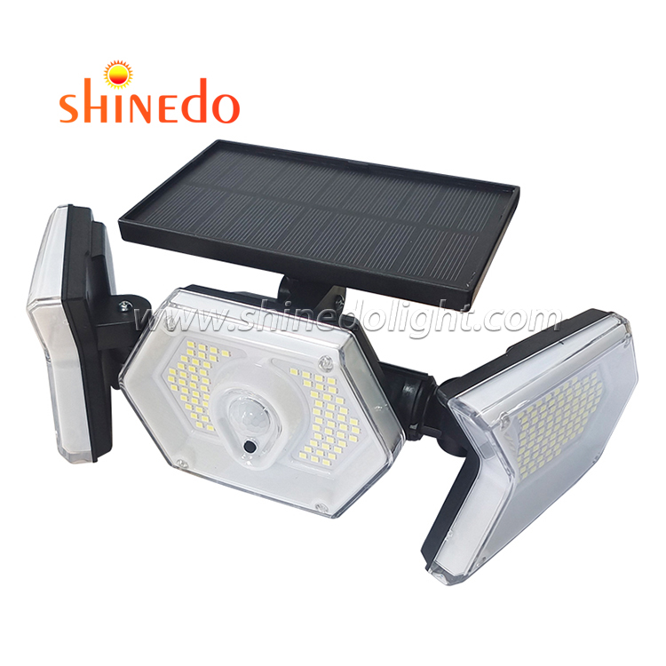 254 LEDs Outdoor Solar Motion Sensor Light Three Heads Garden Wall Solar Spot Lights