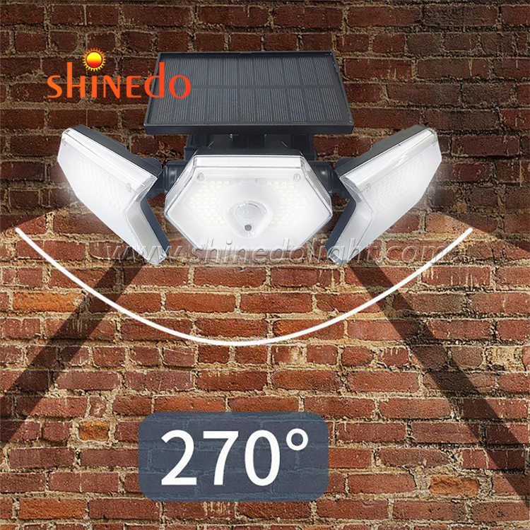 254 LEDs Outdoor Solar Motion Sensor Light Three Heads Garden Wall Solar Spot Lights