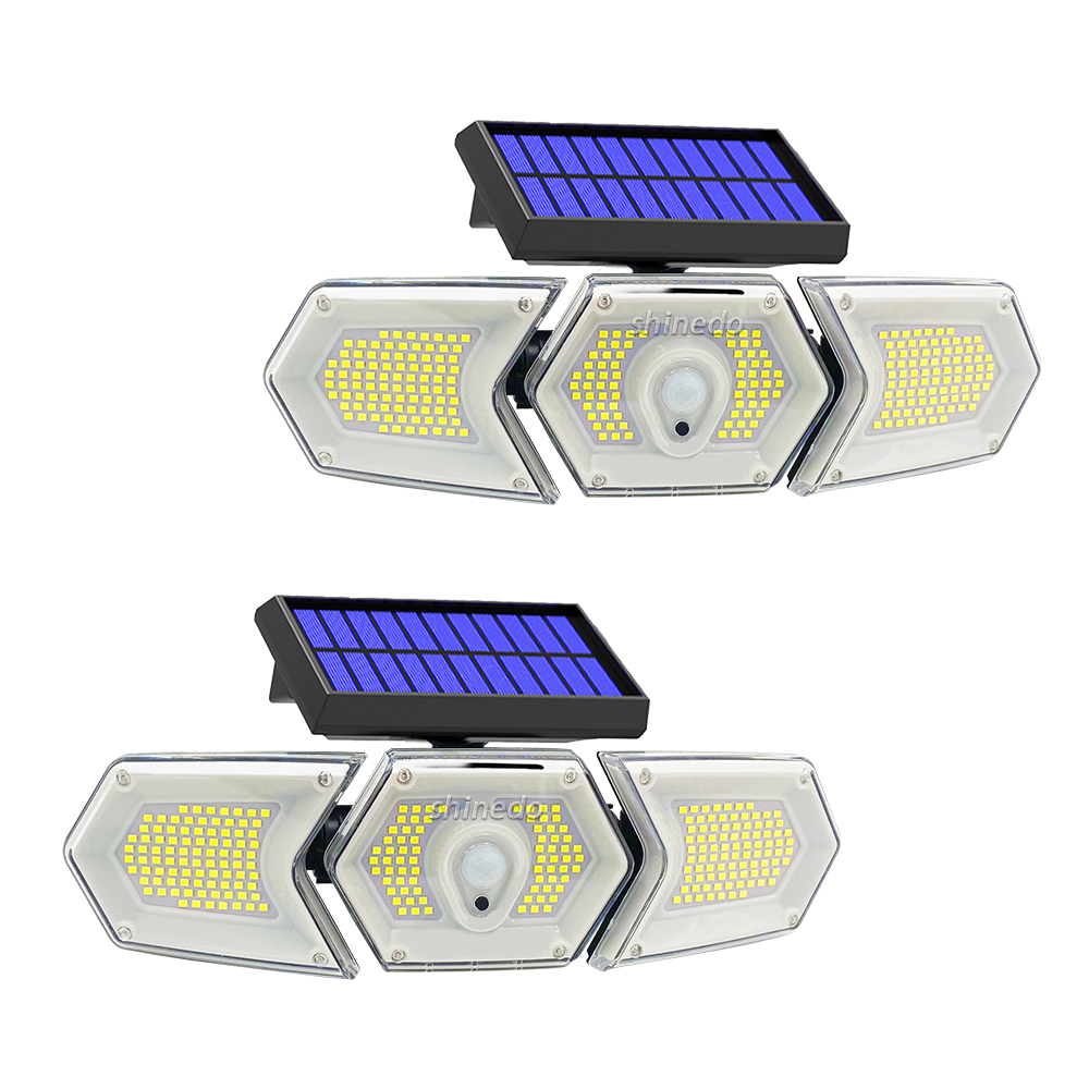 254 LEDs Outdoor Solar Motion Sensor Light Three Heads Garden Wall Solar Spot Lights