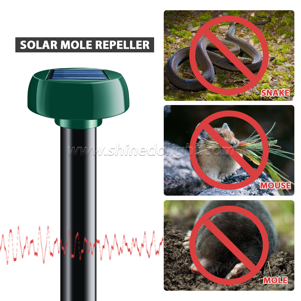 Solar Mole Repellent Ultrasonic Groundhog Repeller Snake Rodent Gopher Spikes Chaser Pest Control for Lawn Garden