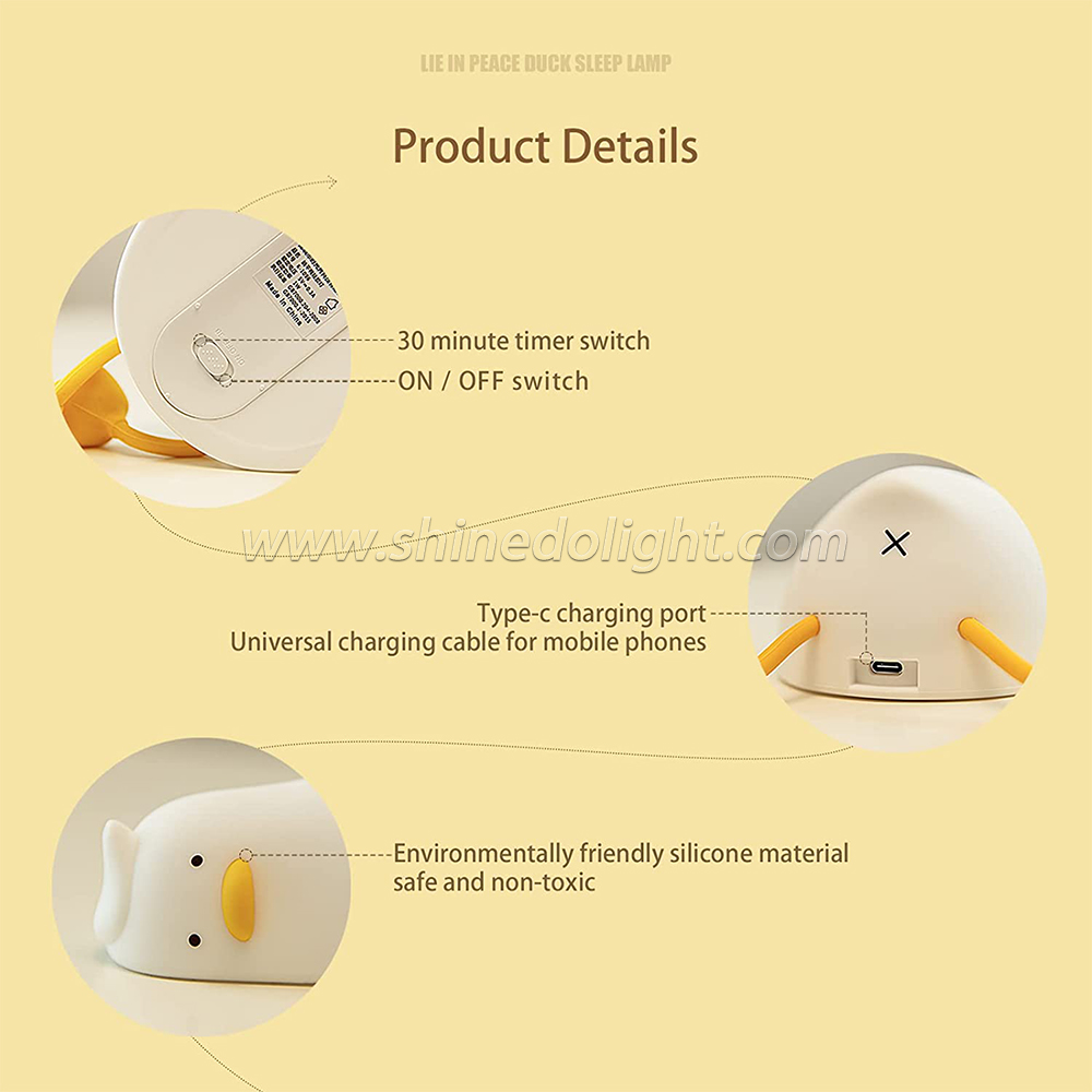 Cute Duck LED Night Light USB Rechargeable Dimming Touch Silicone Table Lamp Atmosphere Bedroom Baby Night Light