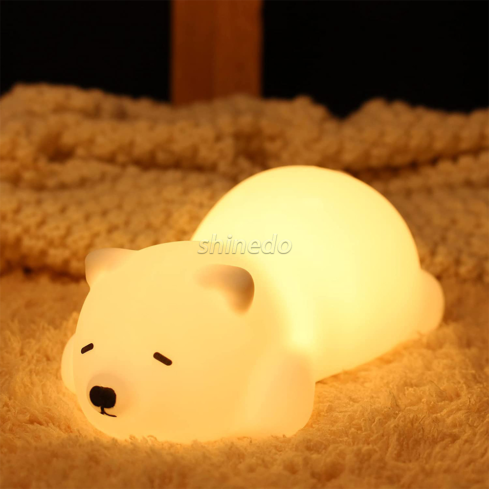 Sleeping Bear Night Light, Soft Animal Silicone Night Light for Kids Room Bedroom, Portable USB Rechargeable baby night light