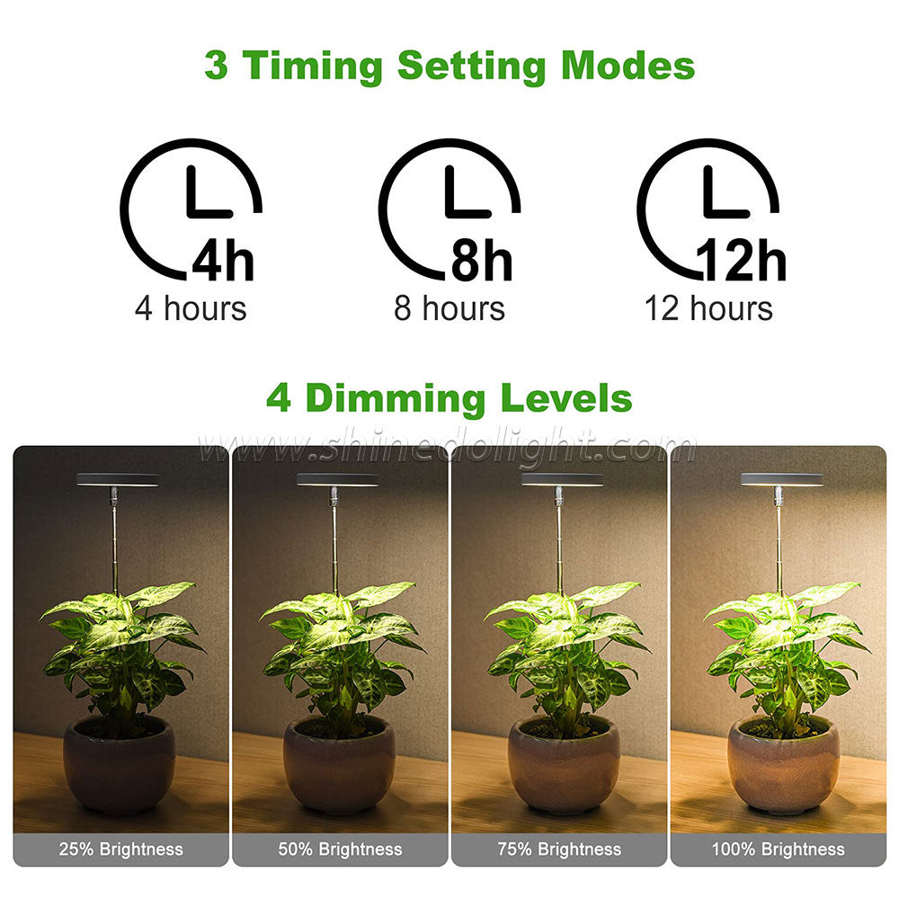 Full spectrum LED Houseplant Light Adjustable Height Growing light timer Switch 4 segments dimming