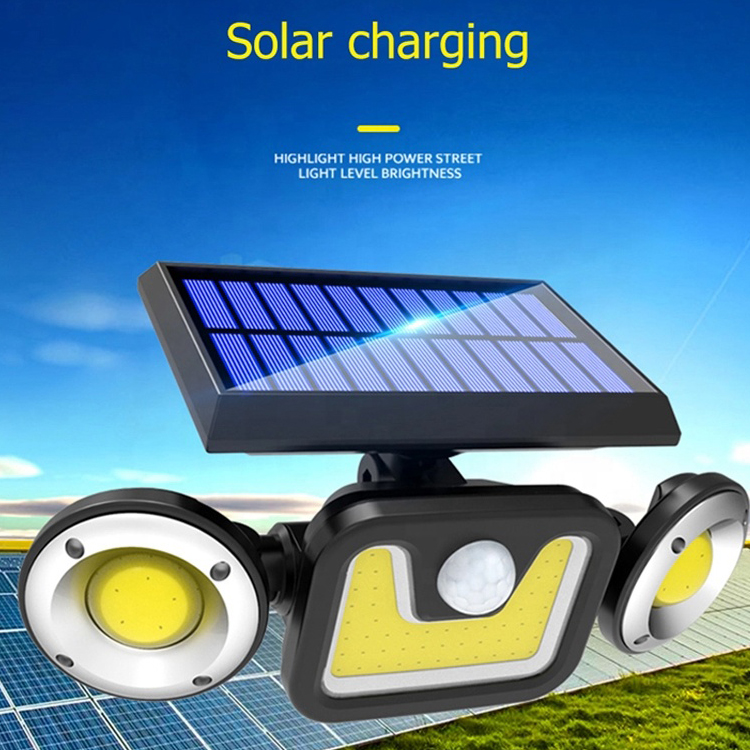 Waterproof Outdoor Motion SensorThree Heads Solar Security Lights Powered PIR Sensor Light